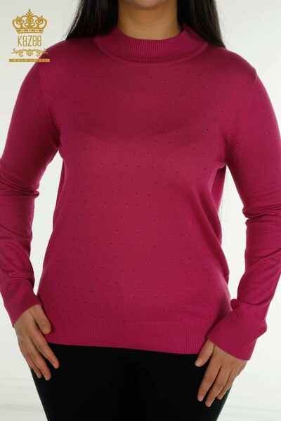 Venta al por mayor Suéter de Punto para Mujer Bordado Piedra Fucsia - 30677 | KAZEE - Thumbnail