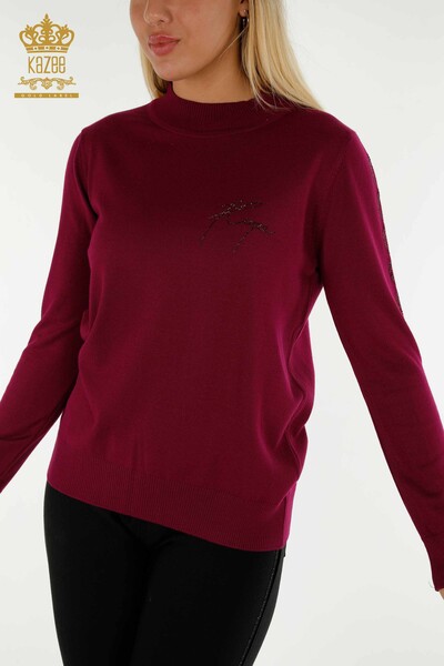 Venta al por mayor Suéter de Punto para Mujer Bordado Piedra Lila - 30553 | KAZEE - Thumbnail