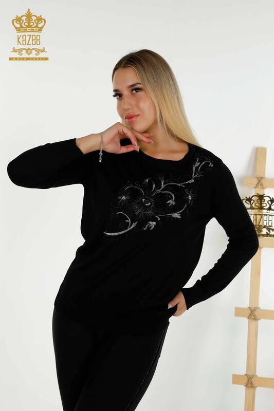 Venta al por mayor Suéter de Punto para Mujer Bordado Piedra Negro - 30146 | KAZEE