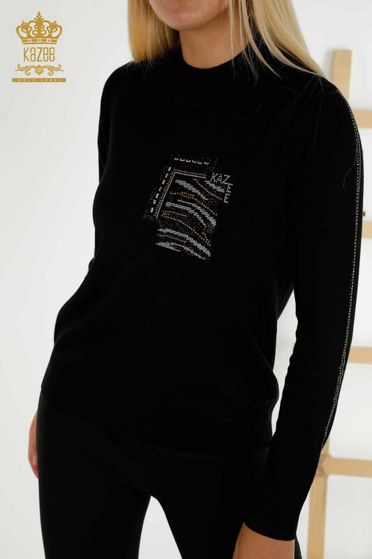 Venta al por mayor Suéter de Punto para Mujer Bordado Piedra Negro - 30391 | KAZEE