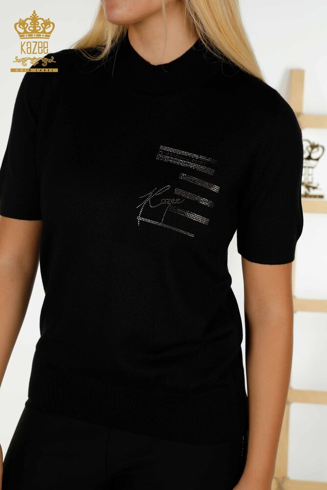 Venta al por mayor Jersey de Punto para Mujer Negro con Bordado de Piedras - 30491 | KAZEE - 2