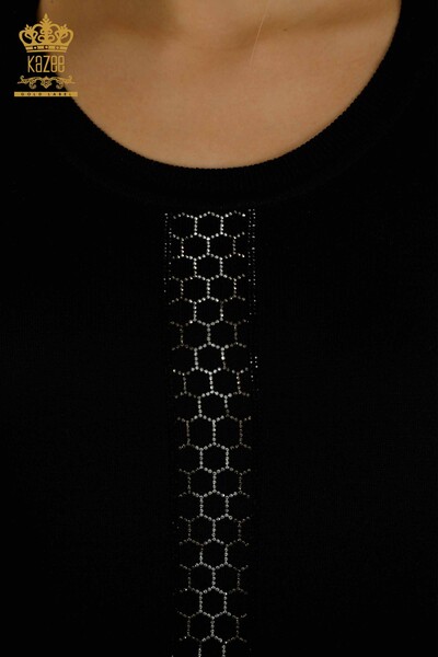 Venta al por mayor Suéter de Punto para Mujer con Bordado de Piedra Negro - 30601 | KAZEE - Thumbnail