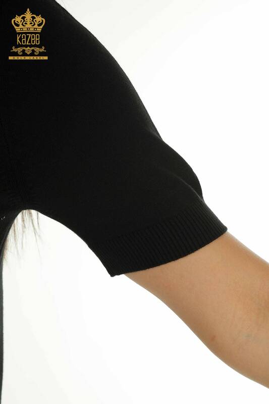 Venta al por mayor Suéter de Punto para Mujer con Bordado de Piedra Negro - 30659 | KAZEE
