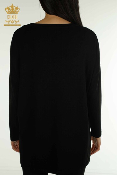 Venta al por mayor Suéter de Punto para Mujer Negro con Bordado de Piedras - 30750 | KAZEE - Thumbnail