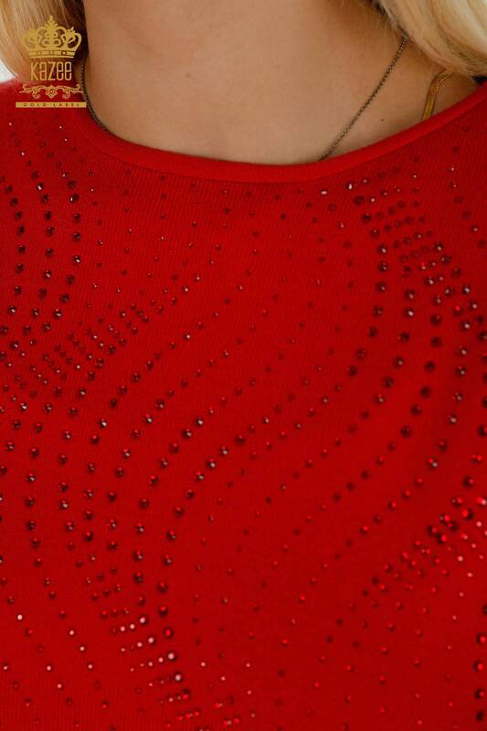 Venta al por mayor Suéter de punto para mujer con bordado de piedra rojo - 16797 | kazee