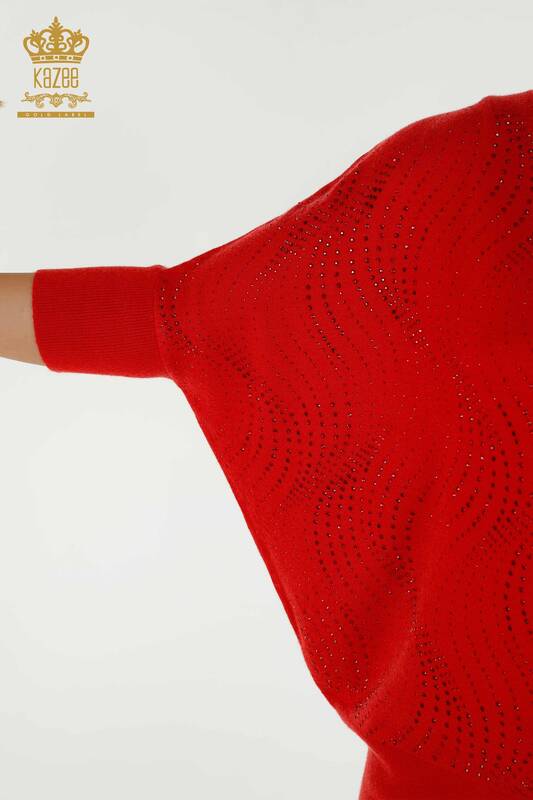 Venta al por mayor Suéter de punto para mujer con bordado de piedra rojo - 16797 | kazee