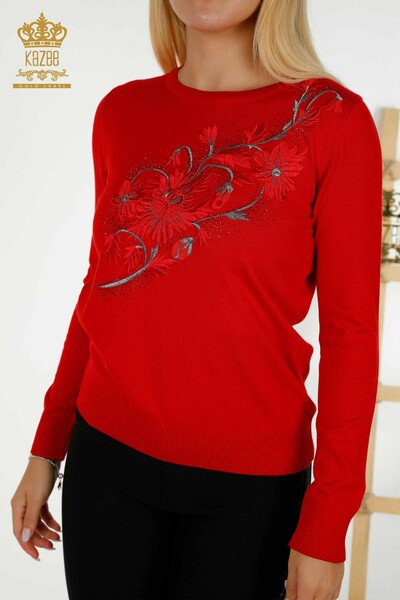 Venta al por mayor Suéter de Punto para Mujer Bordado Piedra Rojo - 30146 | KAZEE - Thumbnail
