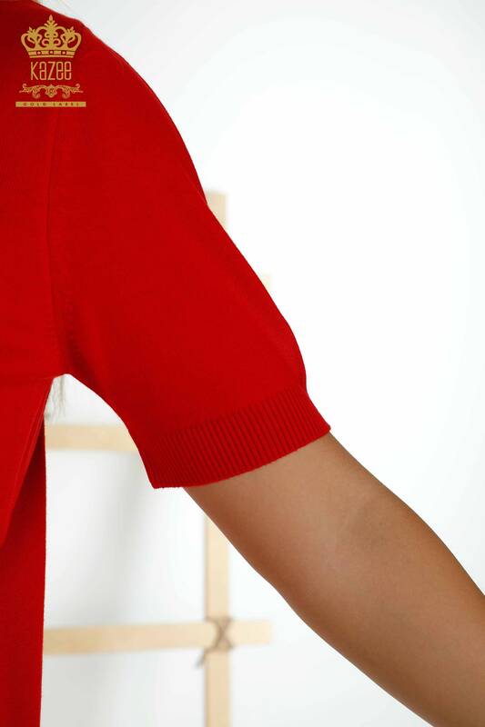 Venta al por mayor Suéter de Punto para Mujer - Piedra Bordada - Rojo - 30333 | KAZEE