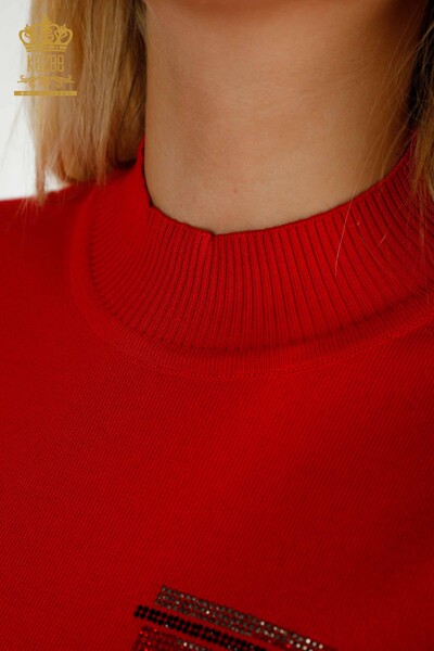 Venta al por mayor Suéter de Punto para Mujer Rojo con Bordado de Piedras - 30491 | KAZEE - Thumbnail