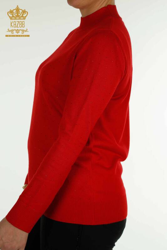 Venta al por mayor Suéter de Punto para Mujer Rojo con Bordado de Piedras - 30677 | KAZEE