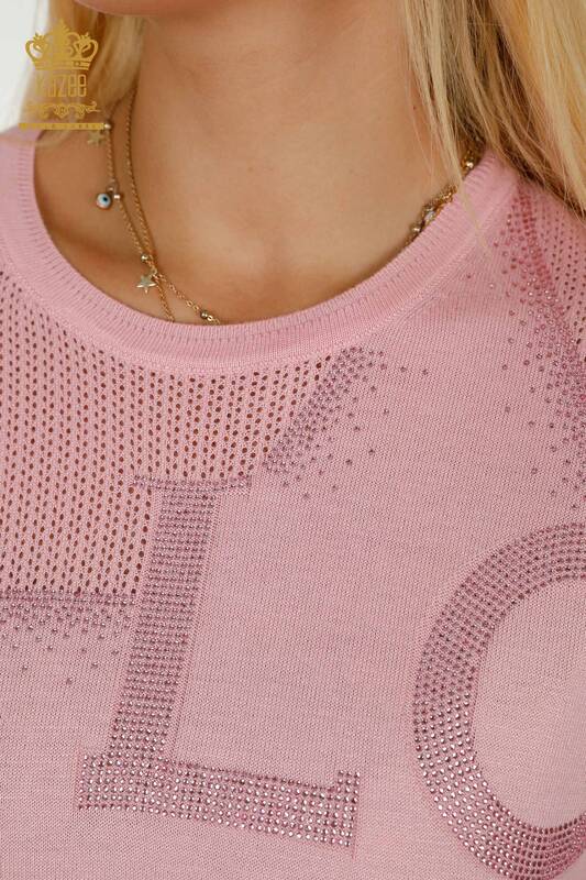 Venta al por mayor Suéter de Punto para Mujer Bordado Piedra Rosa - 30501 | KAZEE