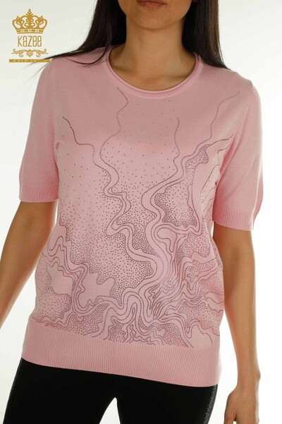 Venta al por mayor Suéter de Punto para Mujer Bordado Piedra Rosa - 30659 | KAZEE - Thumbnail
