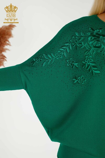 Venta al por mayor de Punto de Mujer Suéter Bordado Piedra Verde - 16799 | KAZEE - Thumbnail