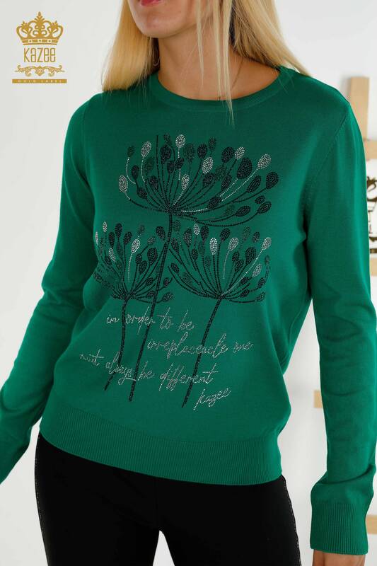 Venta al por mayor Suéter de Punto para Mujer - Piedra Bordado - Verde - 30156 | KAZEE