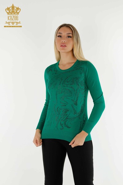 Venta al por mayor de Punto de Mujer Suéter Bordado Piedra Verde - 30594 | KAZEE - Thumbnail