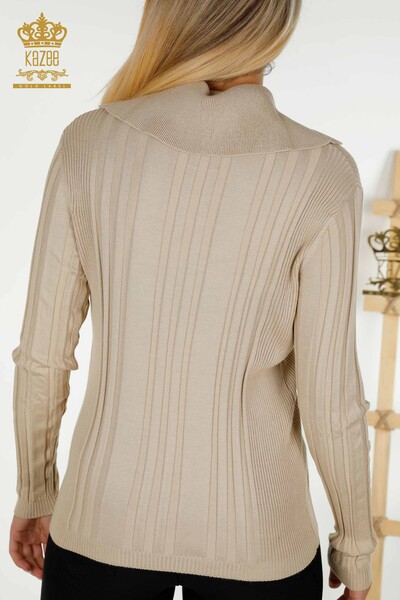 Venta al por mayor Suéter de Punto para Mujer Botón Detallado Beige - 30134 | KAZEE - Thumbnail