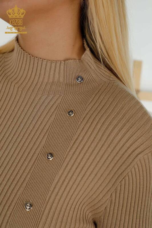 Venta al por mayor Suéter de Punto para Mujer Botón Detallado Beige - 30394 | KAZEE