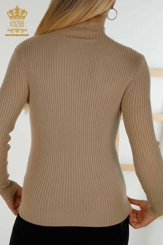 Venta al por mayor Suéter de Punto para Mujer Botón Detallado Beige - 30394 | KAZEE