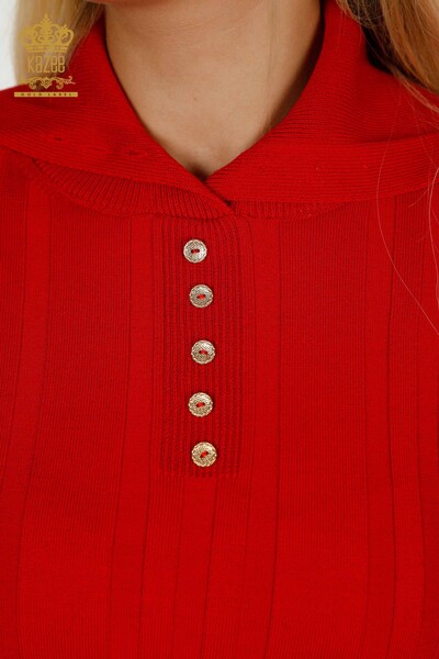 Venta al por mayor de Prendas de Punto para Mujer Botón Detallado Rojo - 30134 | KAZEE - Thumbnail