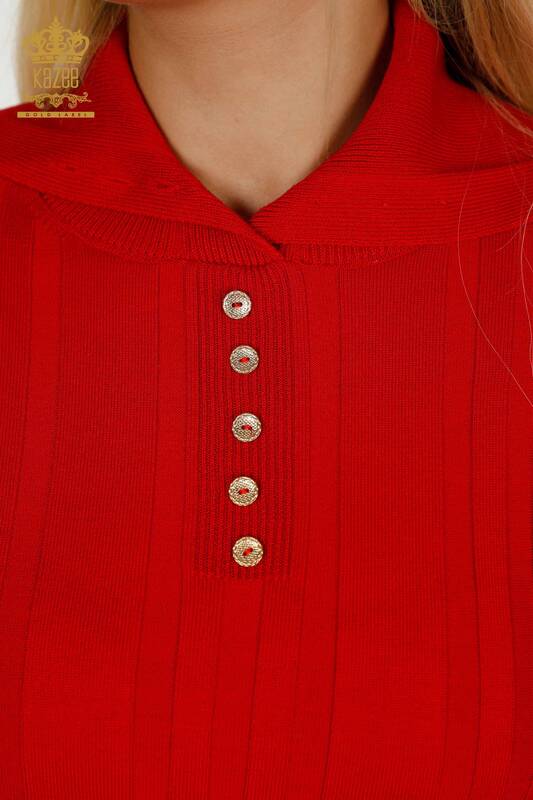 Venta al por mayor de Prendas de Punto para Mujer Botón Detallado Rojo - 30134 | KAZEE