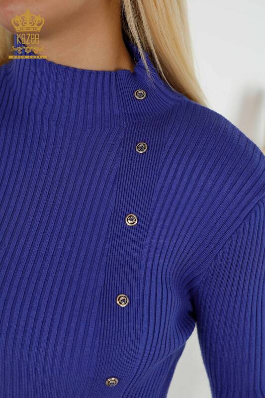Venta al por mayor Suéter de Punto para Mujer Botón Detallado Violeta - 30394 | KAZEE