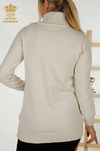 Venta al por mayor de Prendas de Punto para Mujer Suéter Cuello Alto Beige - 30231 | KAZEE - Thumbnail