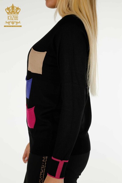 Venta al por mayor Suéter de Punto para Mujer Bolsillo Colorido Fucsia - 30108 | KAZEE - Thumbnail