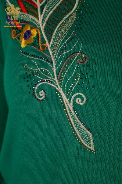 Venta al por mayor Suéter de Punto para Mujer Verde con Bordados de Colores - 30147 | KAZEE - Thumbnail