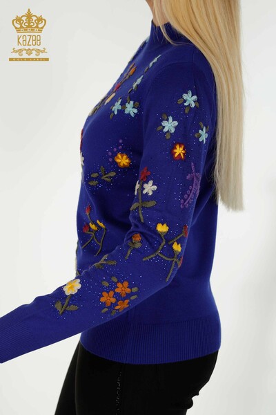 Venta al por mayor Saks bordados de flores coloridas de suéter de punto para mujer - 16445 | KAZEE - 4