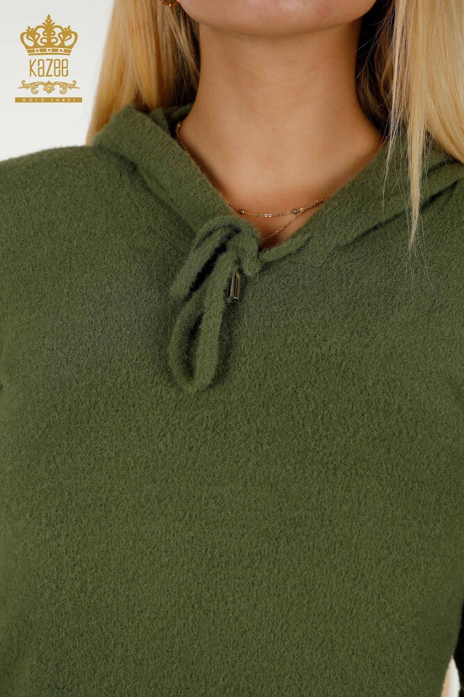 Venta al por mayor Suéter de punto para mujer con capucha color caqui - 40006 | KAZEE - 6