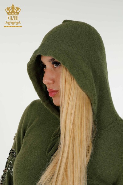 Venta al por mayor Suéter de punto para mujer con capucha color caqui - 40006 | KAZEE - 8