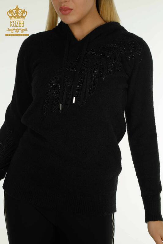 Venta al por mayor Suéter de Punto para Mujer con Capucha Angora Negro - 40008 | KAZEE