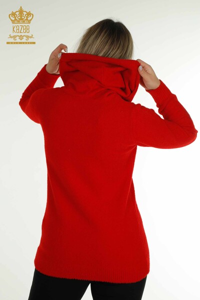 Venta al por mayor Suéter de punto para mujer con capucha Angora Rojo - 40008 | KAZEE - Thumbnail