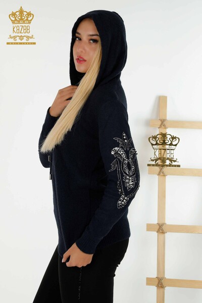 Venta al por mayor jersey mujer punto con capucha azul marino - 40006 | KAZEE - 5