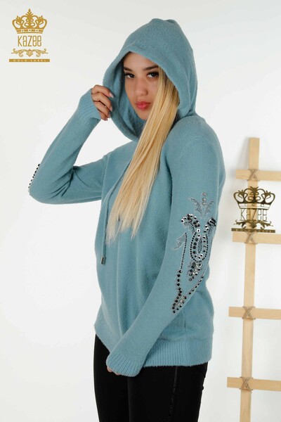 Venta al por mayor Suéter de Punto para Mujer con Capucha Menta - 40006 | KAZEE - 6