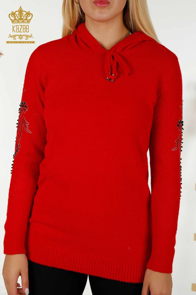 Venta al por mayor Suéter de punto para mujer con capucha Rojo - 40006 | KAZEE - 4