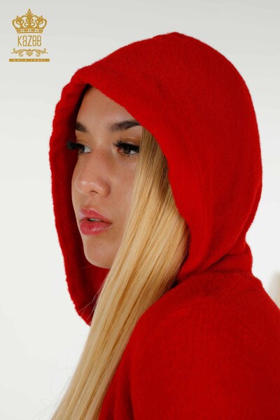Venta al por mayor Suéter de punto para mujer con capucha Rojo - 40006 | KAZEE - 8