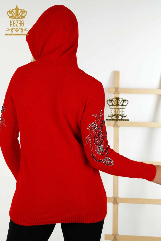 Venta al por mayor Suéter de punto para mujer con capucha Rojo - 40006 | KAZEE - 9