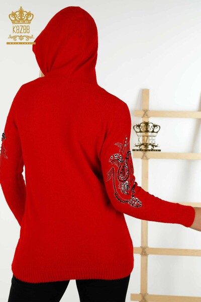 Venta al por mayor Suéter de punto para mujer con capucha Rojo - 40006 | KAZEE - 9