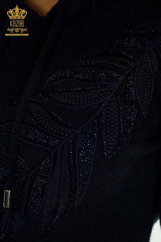 Venta al por mayor Suéter de Punto para Mujer con Capucha Angora Azul Marino - 40008 | KAZEE
