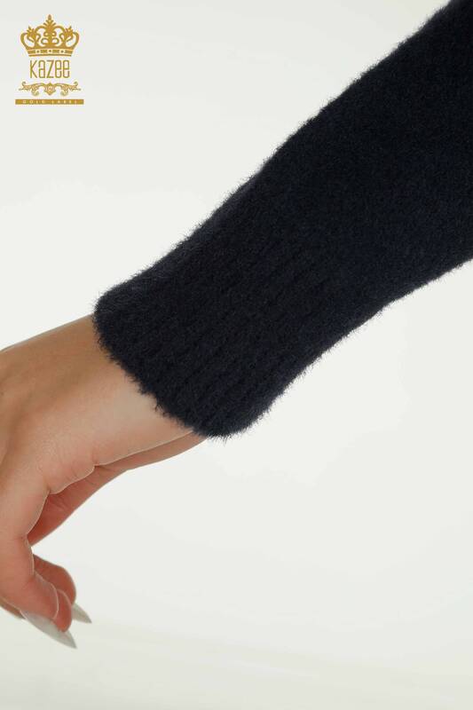 Venta al por mayor Suéter de Punto para Mujer con Capucha Angora Azul Marino - 40008 | KAZEE