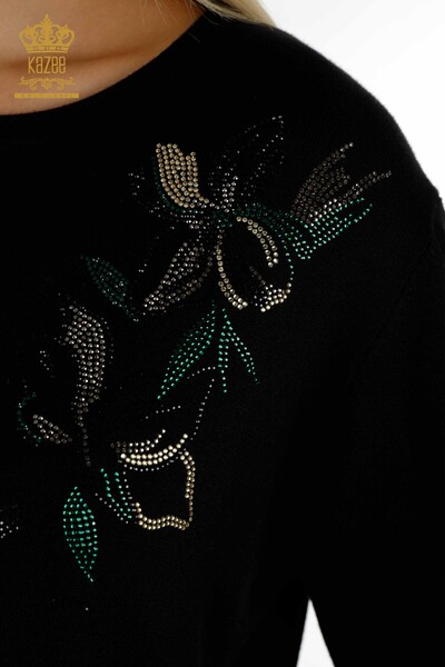 Venta al por mayor Suéter de Punto para Mujer Negro con Bordado de Piedras de Cristal - 30467 | KAZEE - Thumbnail