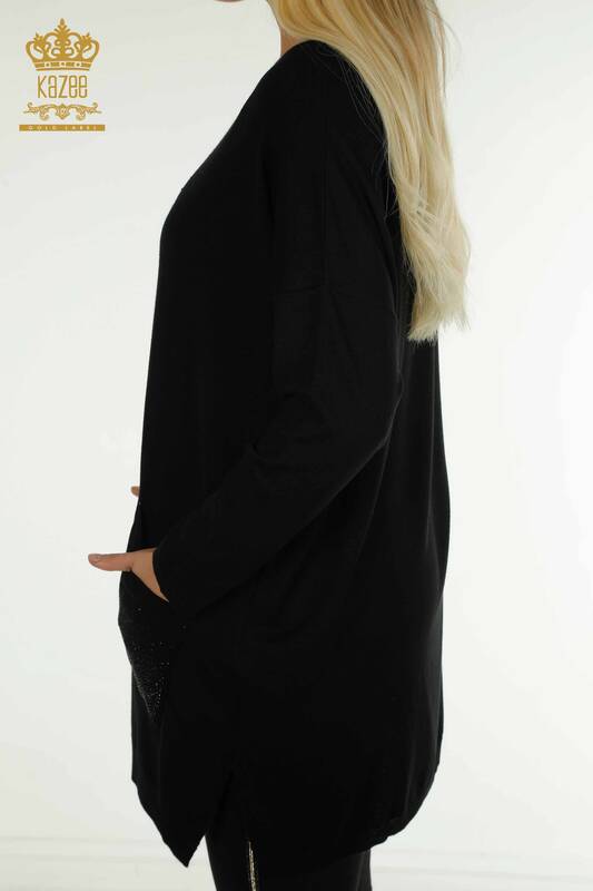 Venta al por mayor Suéter de Punto para Mujer Negro con Bordado de Piedras de Cristal - 30602 | KAZEE