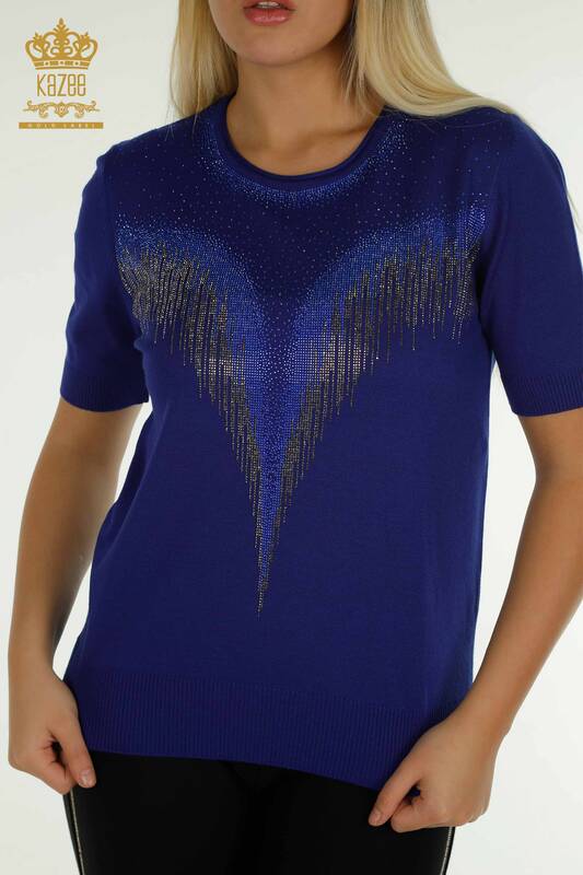 Venta al por mayor Saks bordados de piedra cristalina del suéter de los géneros de punto de las mujeres - 30330 | KAZEE