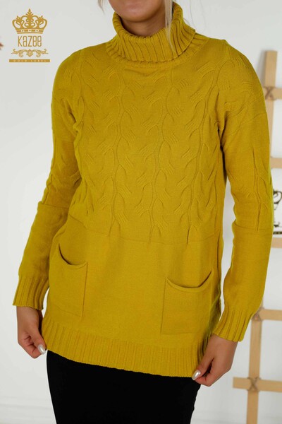 Venta al por mayor de Prendas de Punto para Mujer Suéter Cuello Alto Azafrán - 30231 | KAZEE - Thumbnail