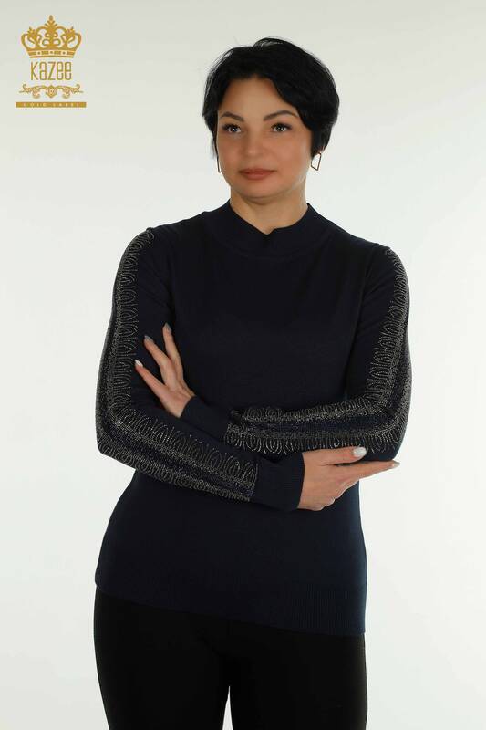 Venta al por mayor Suéter de Punto para Mujer Cuello Alto Azul Marino - 30564 | KAZEE