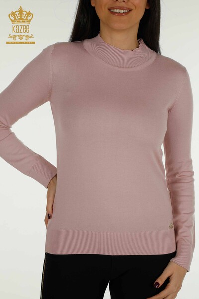 Venta al por mayor Suéter de Punto para Mujer Cuello Alto Básico en Polvo - 30613 | KAZEE - Thumbnail