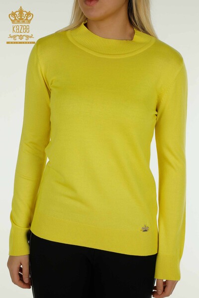 Venta al por mayor Suéter de Punto para Mujer Cuello Alto Básico Amarillo - 30613 | KAZEE - Thumbnail