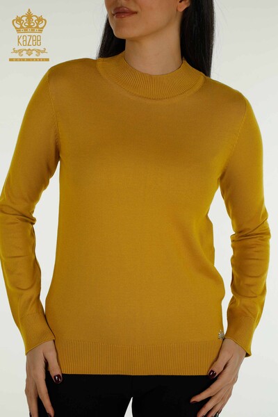 Venta al por mayor Jersey de Punto para Mujer Básico con Cuello Alto Azafrán - 30613 | KAZEE - Thumbnail