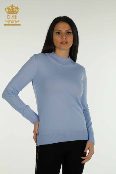 Venta al por mayor Suéter de Punto para Mujer Cuello Alto Básico Azul - 30613 | KAZEE - Thumbnail